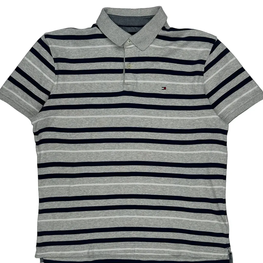 Tommy Hilfiger Striped Polo Shirt - Large Grey Cotton - Image 5