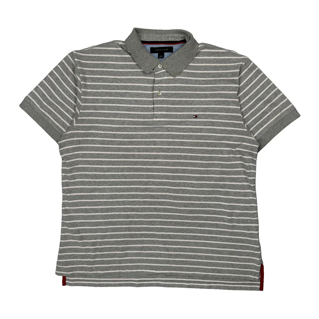 Tommy Hilfiger Striped Polo Shirt - Large Grey Cotton