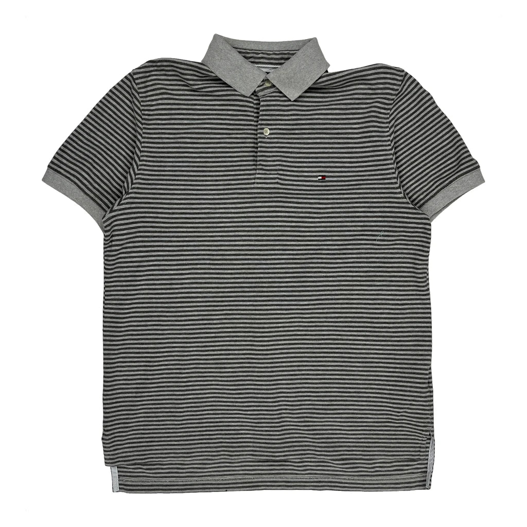 Tommy Hilfiger Striped Polo Shirt - Medium Grey Cotton