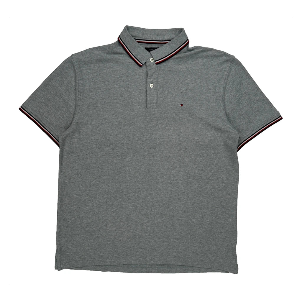 Tommy Hilfiger Striped Polo Shirt - XL Grey Cotton