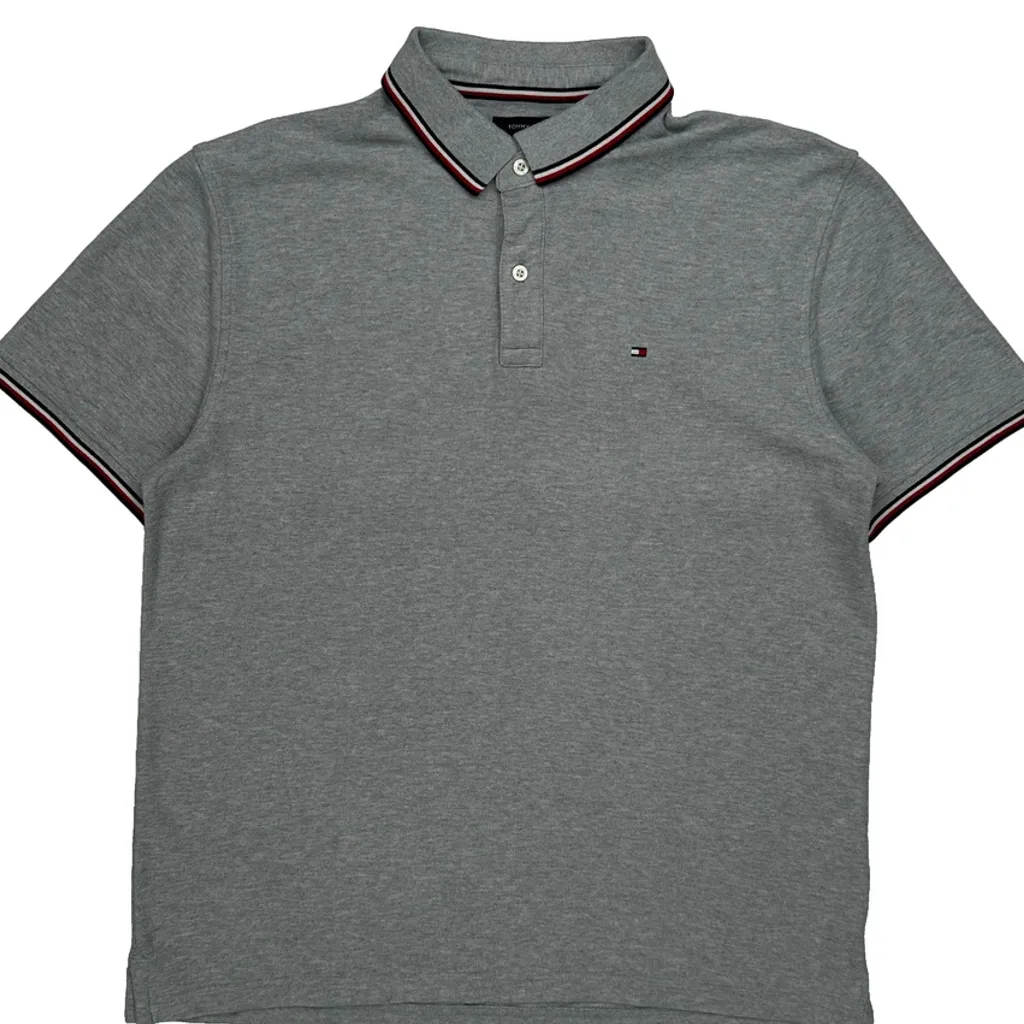 Tommy Hilfiger Striped Polo Shirt - XL Grey Cotton - Image 4