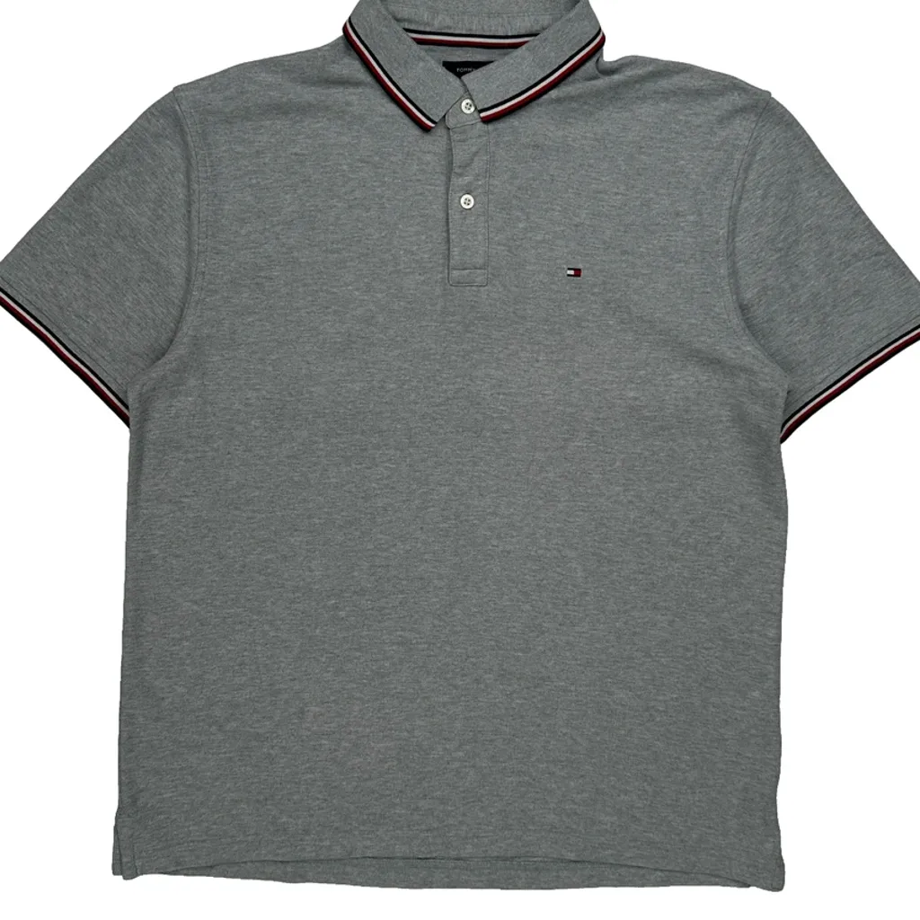 Tommy Hilfiger Striped Polo Shirt - XL Grey Cotton - Image 5