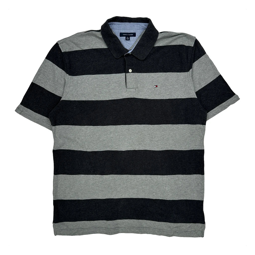 Tommy Hilfiger Striped Polo Shirt - XL Grey Cotton