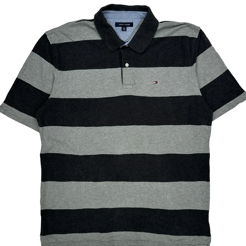 Tommy Hilfiger Striped Polo Shirt - XL Grey Cotton - Image 5