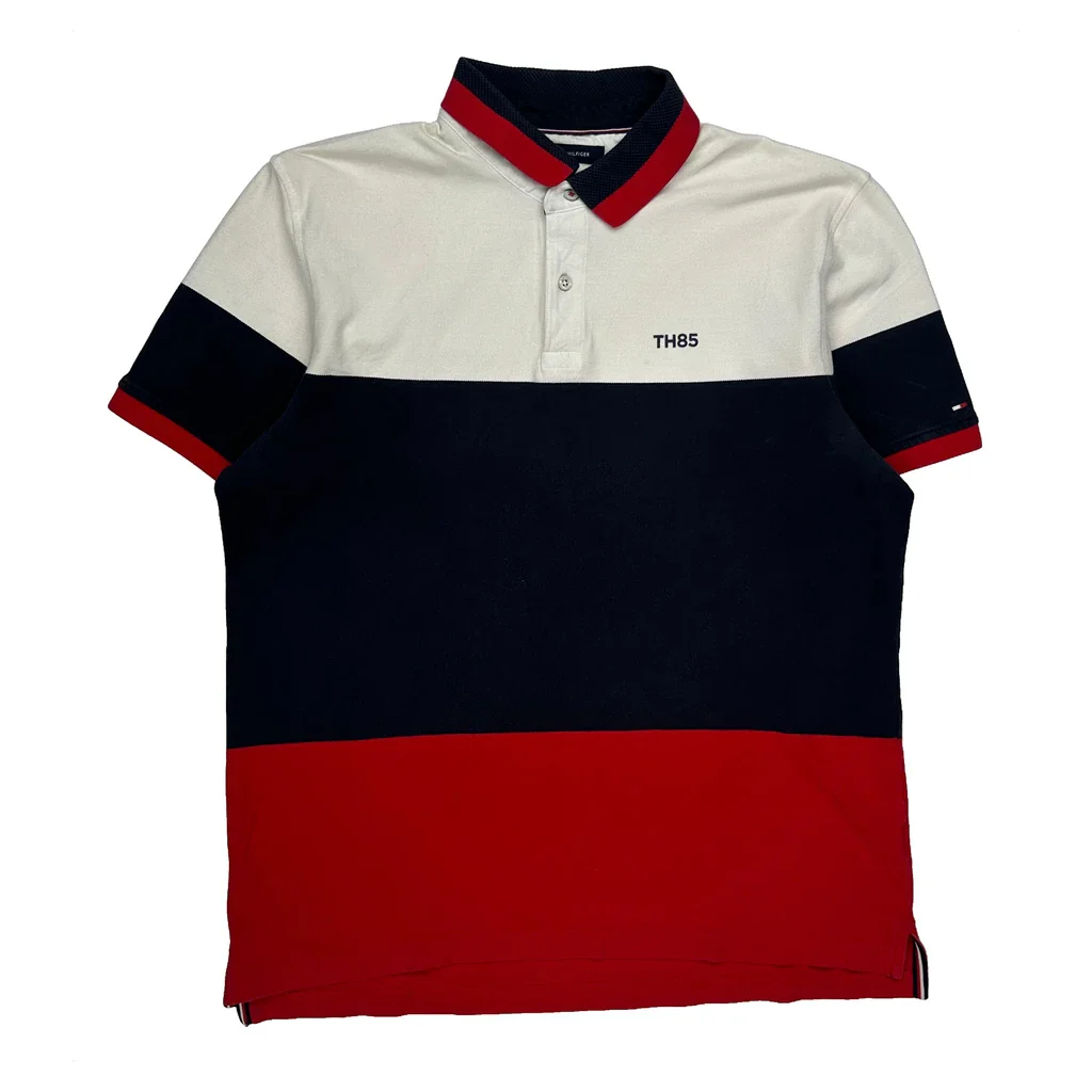 Tommy Hilfiger Striped Polo Shirt - Large Multicoloured Cotton