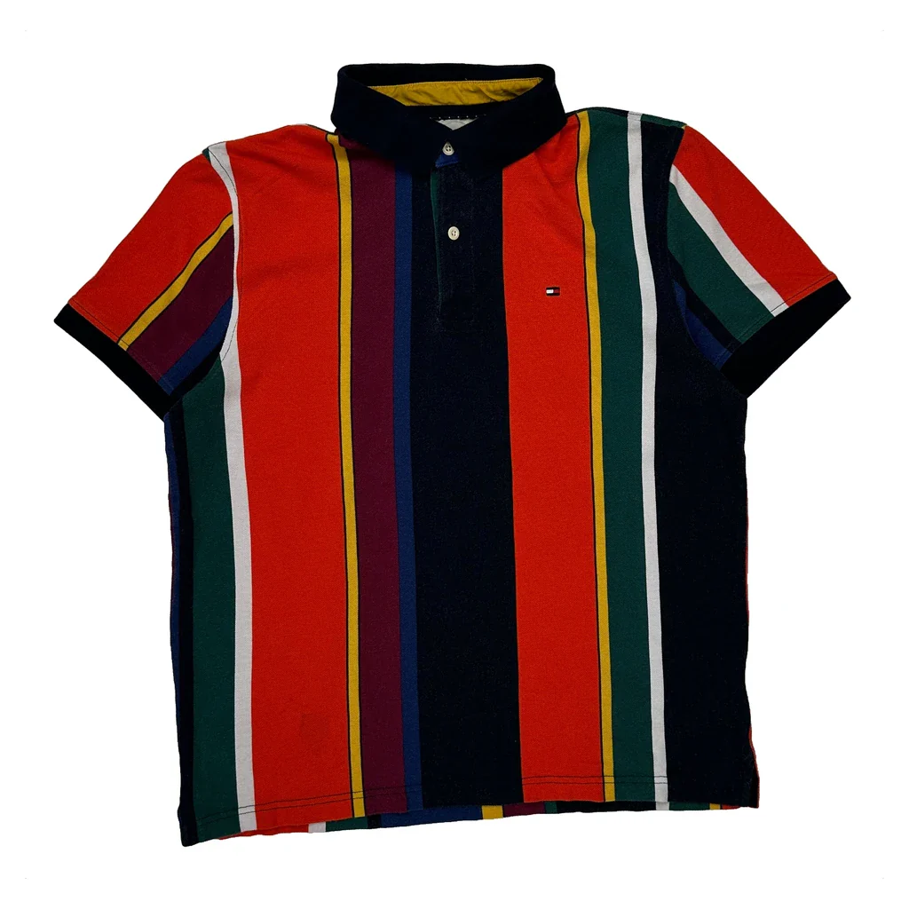 Tommy Hilfiger Striped Polo Shirt - Medium Multicoloured Cotton