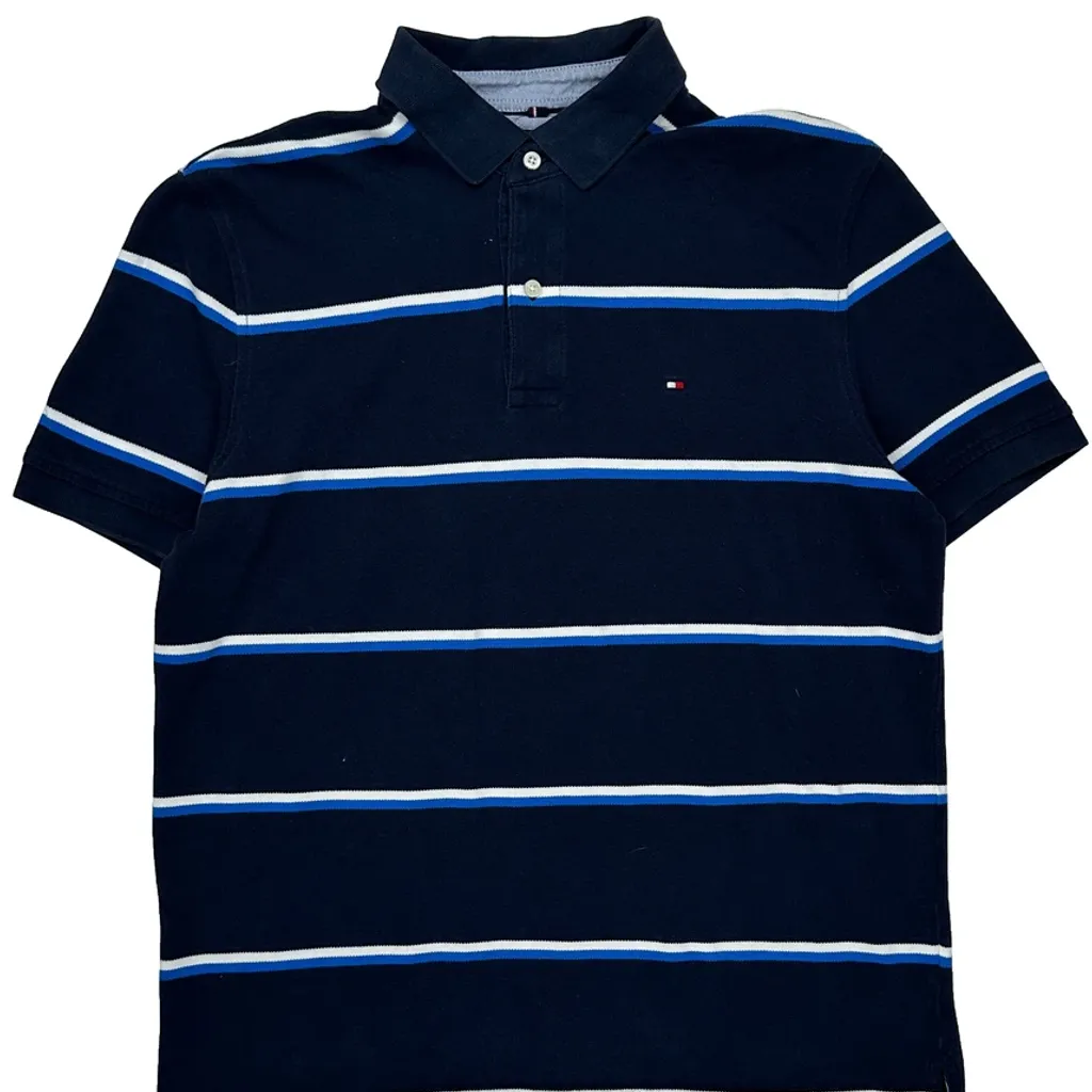 Tommy Hilfiger Striped Polo Shirt - Large Navy Cotton - Image 4