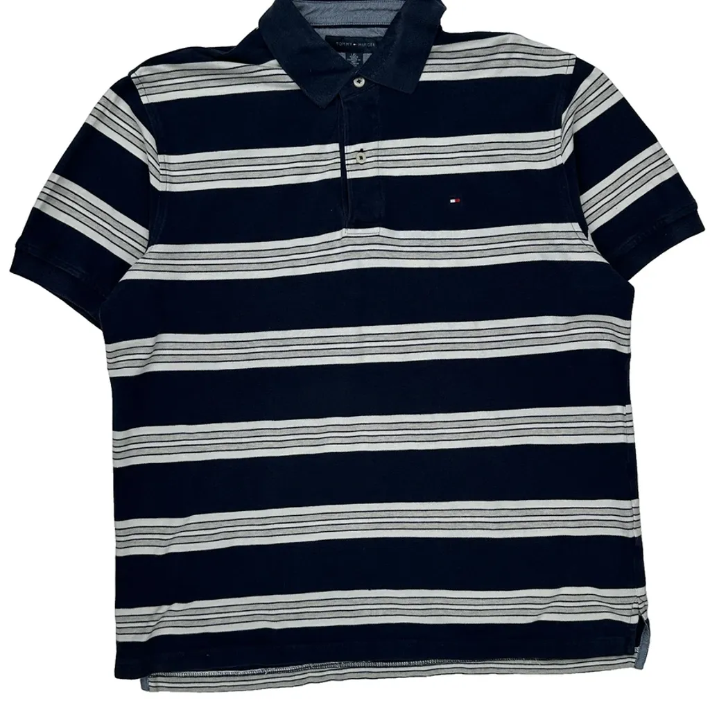 Tommy Hilfiger Striped Polo Shirt - Large Navy Cotton - Image 4