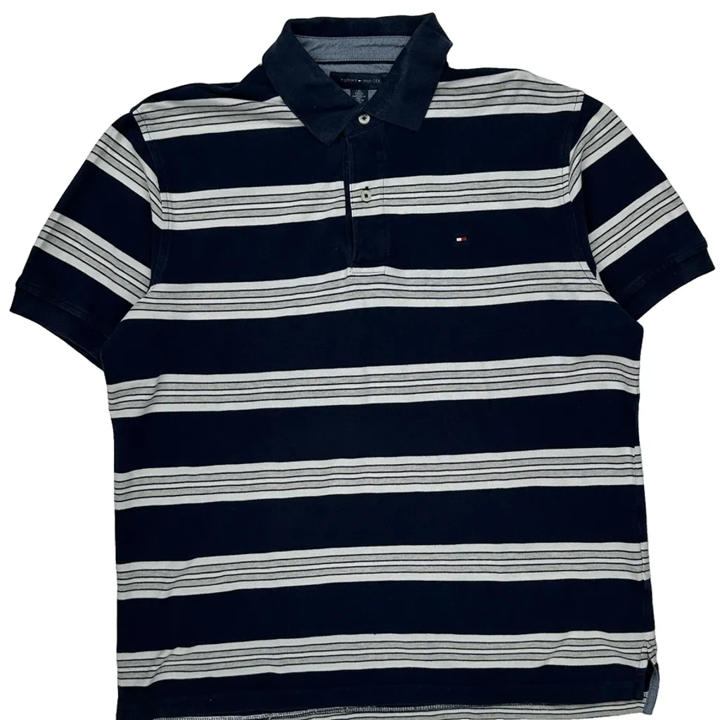 Tommy Hilfiger Striped Polo Shirt - Large Navy Cotton - Image 5