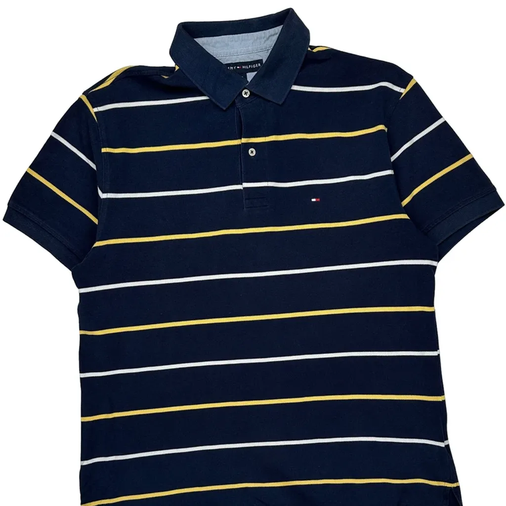 Tommy Hilfiger Striped Polo Shirt - Large Navy Cotton - Image 4