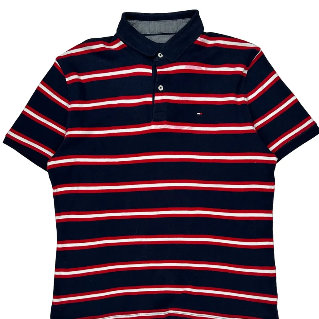 Tommy Hilfiger Striped Polo Shirt - Large Navy Cotton - Image 5