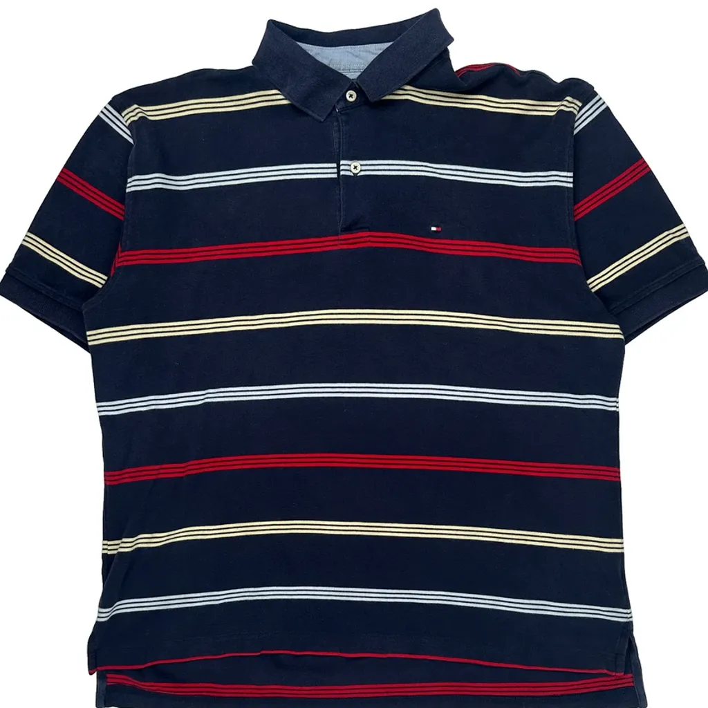 Tommy Hilfiger Striped Polo Shirt - Large Navy Cotton - Image 4