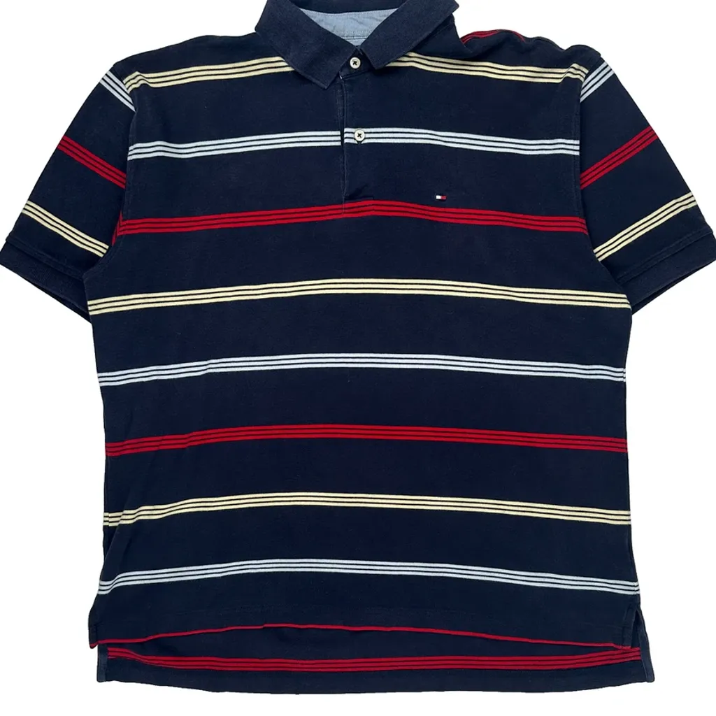 Tommy Hilfiger Striped Polo Shirt - Large Navy Cotton - Image 5