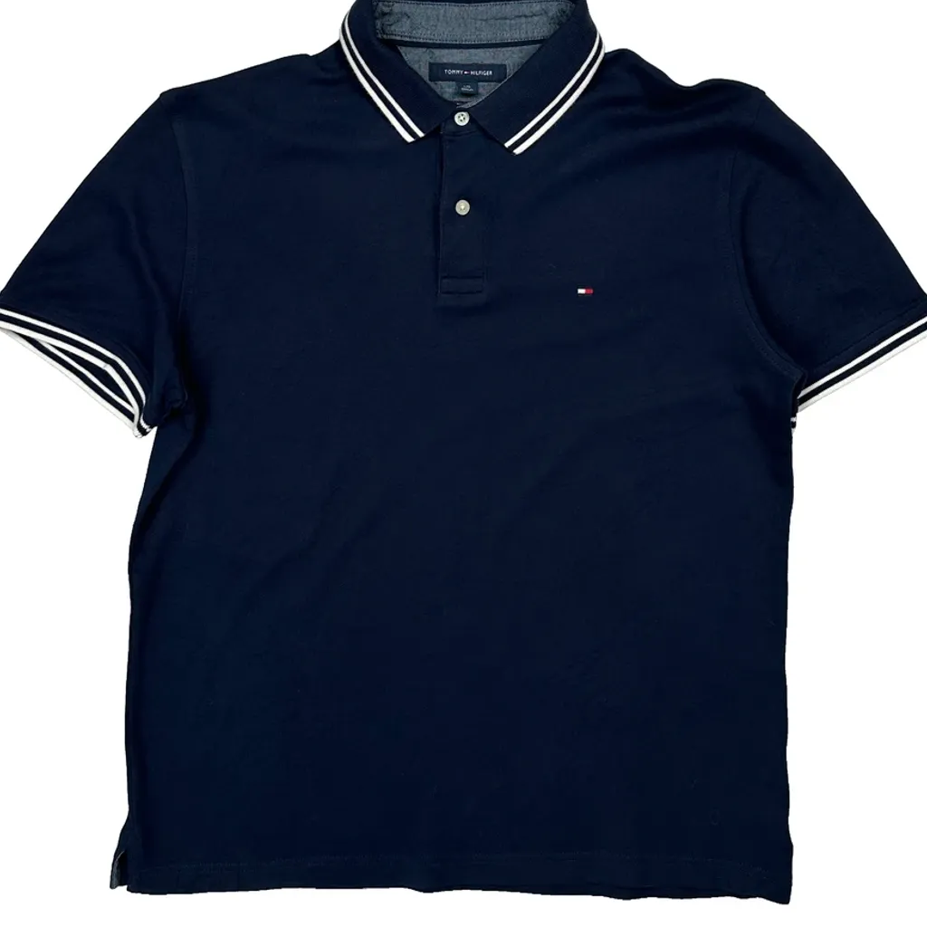 Tommy Hilfiger Striped Polo Shirt - Large Navy Cotton - Image 4