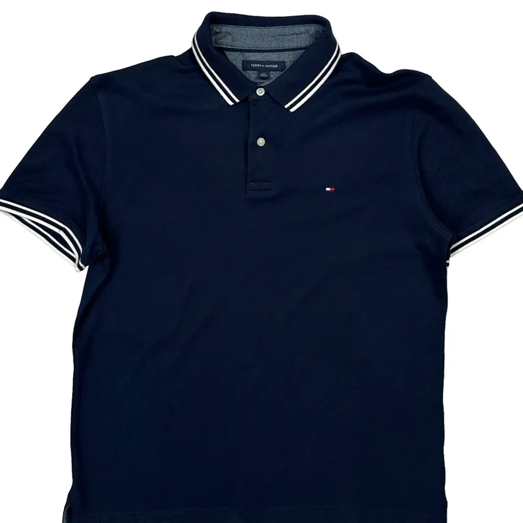 Tommy Hilfiger Striped Polo Shirt - Large Navy Cotton - Image 5