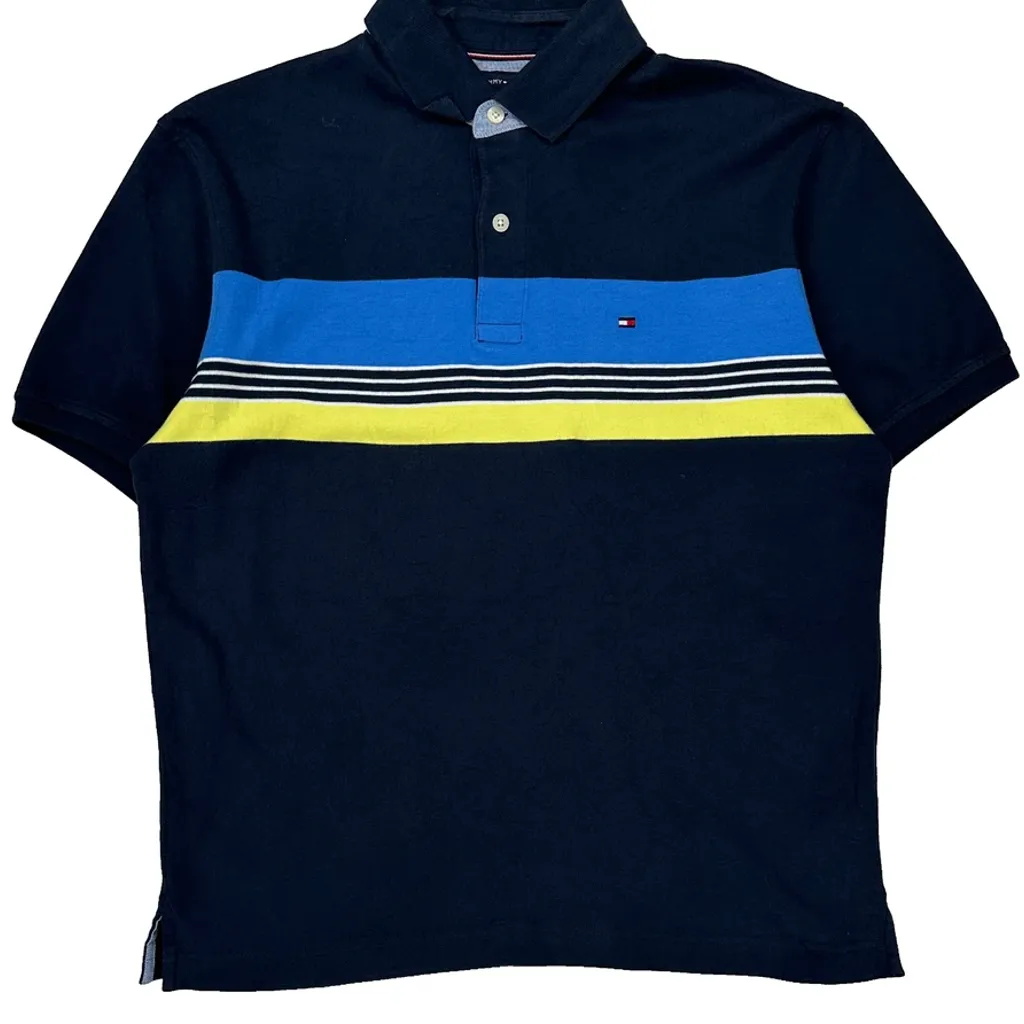 Tommy Hilfiger Striped Polo Shirt - Medium Navy Cotton - Image 4