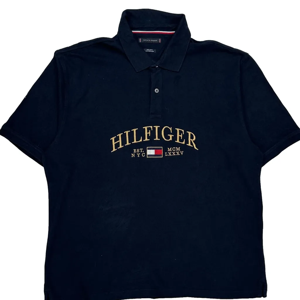 Tommy Hilfiger Spellout Polo Shirt - XL Navy Cotton - Image 6