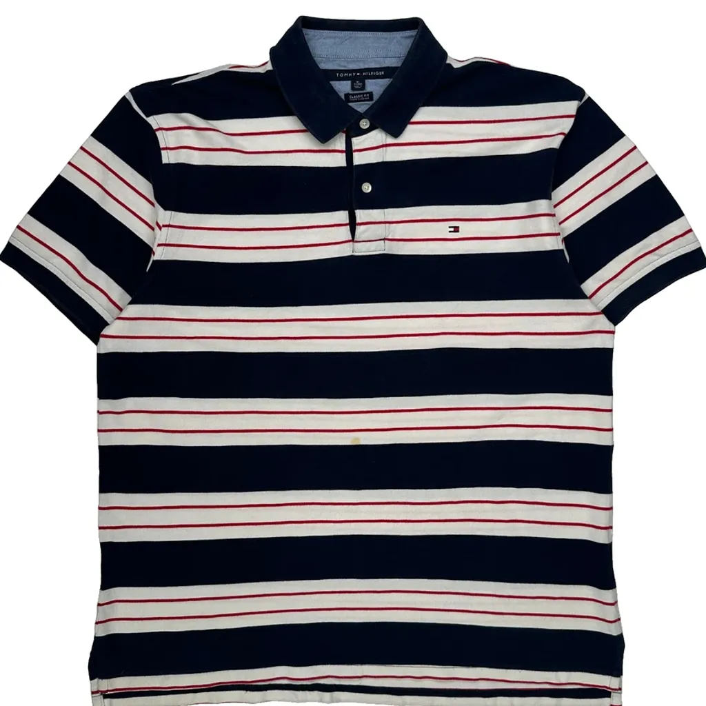 Tommy Hilfiger Striped Polo Shirt - XL Navy Cotton - Image 4