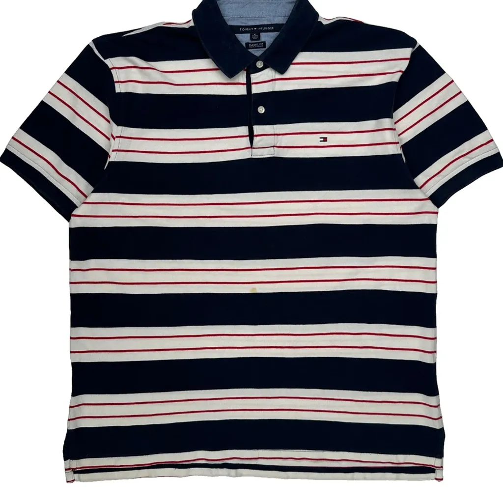 Tommy Hilfiger Striped Polo Shirt - XL Navy Cotton - Image 5