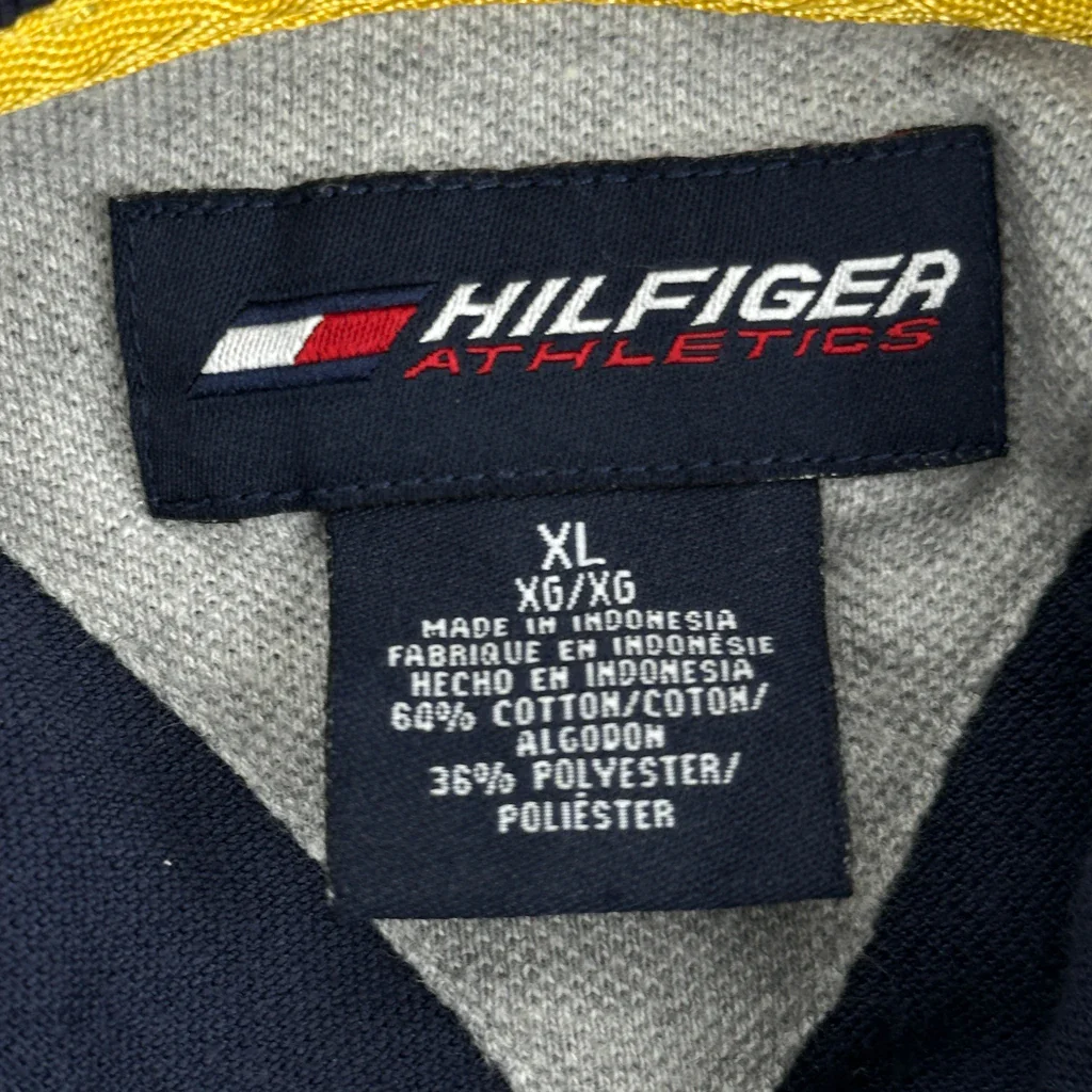 Tommy Hilfiger Spellout Polo Shirt - XL Navy Cotton Blend - Image 3