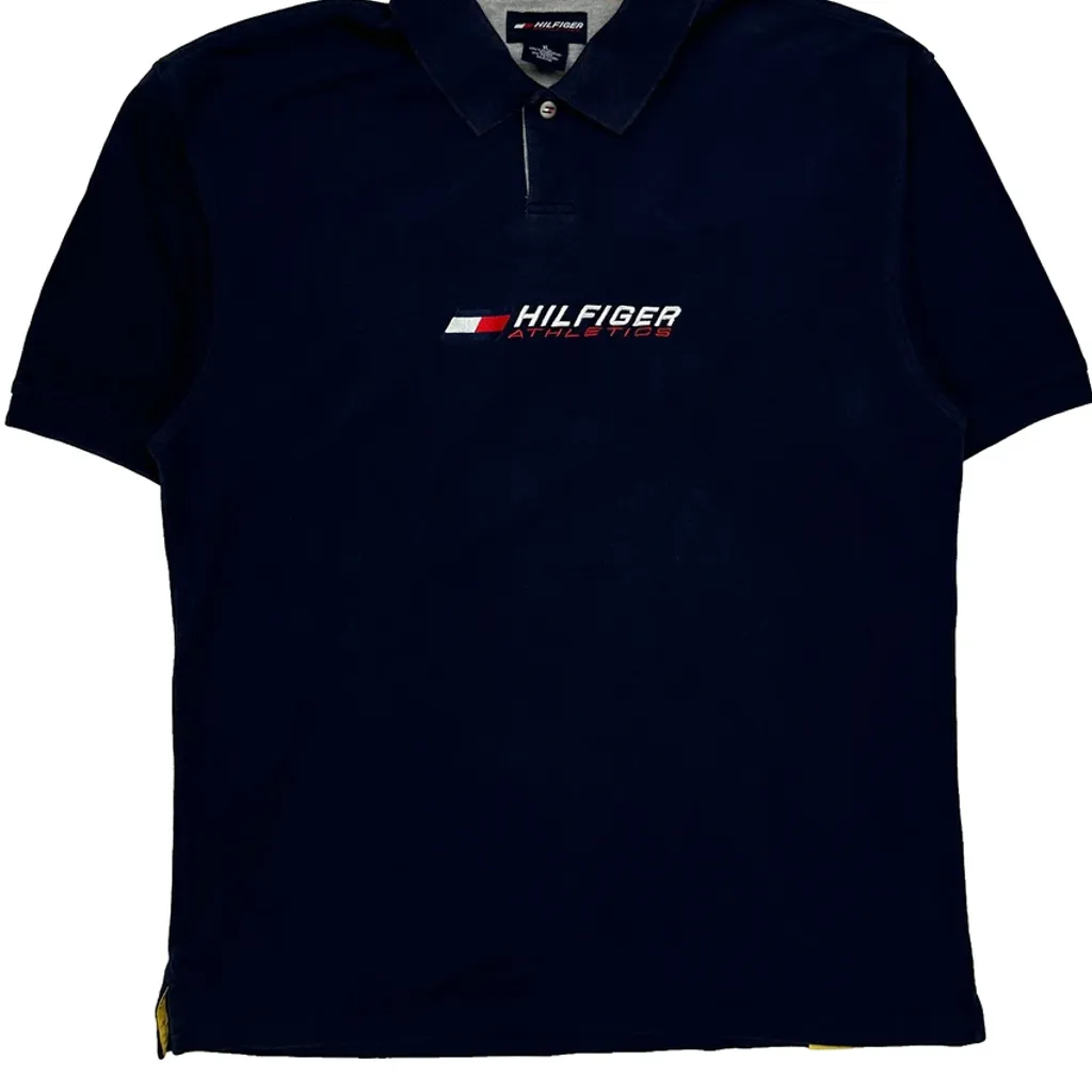 Tommy Hilfiger Spellout Polo Shirt - XL Navy Cotton Blend - Image 4