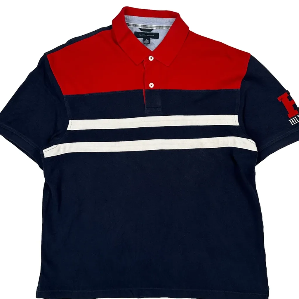 Tommy Hilfiger Striped Polo Shirt - XL Navy Cotton - Image 4