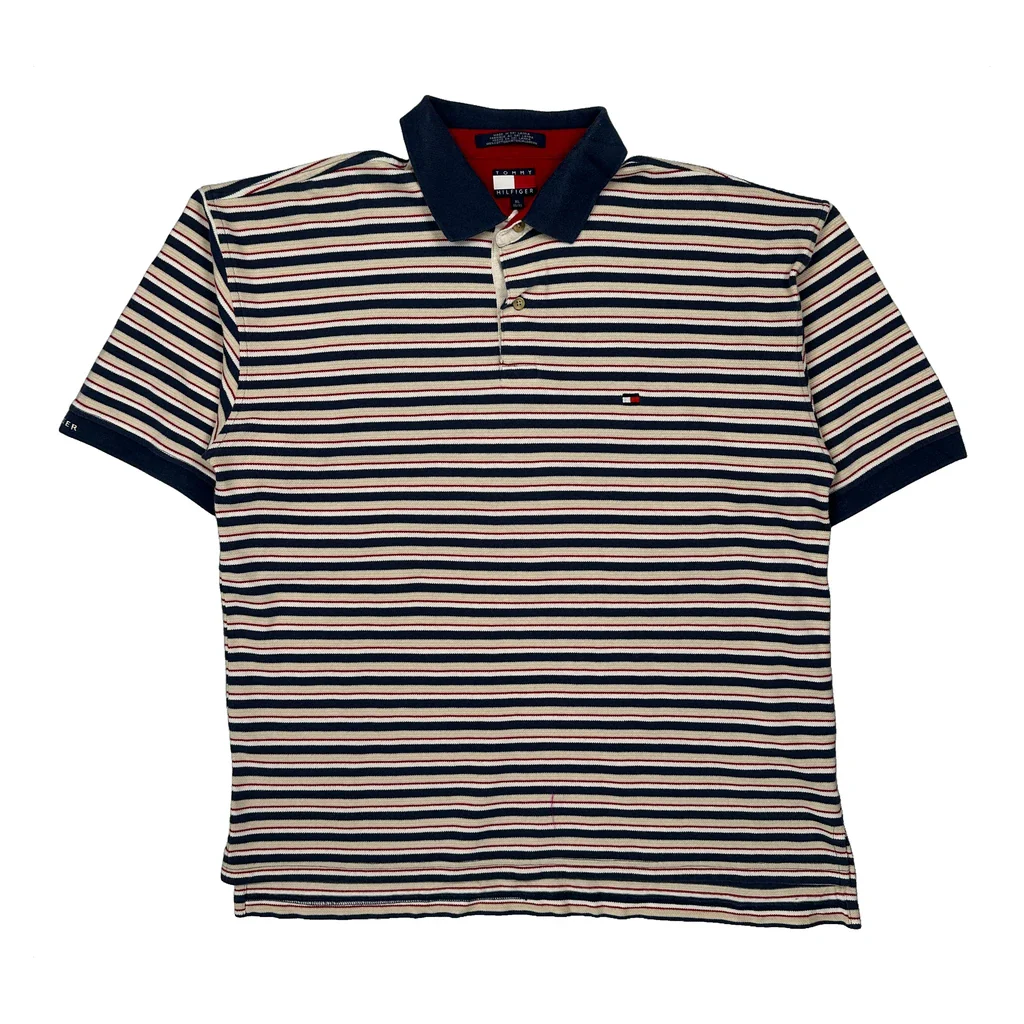 Tommy Hilfiger Striped Polo Shirt - XL Navy Cotton
