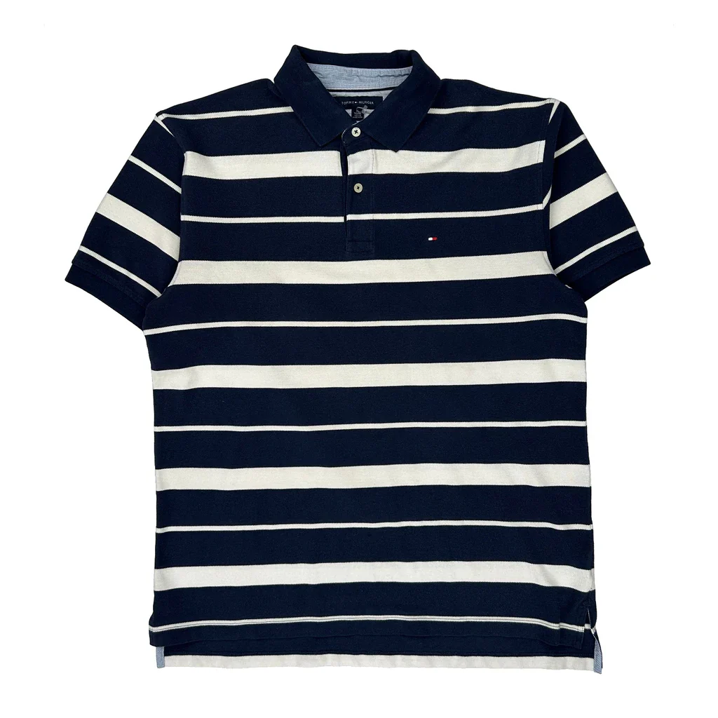 Tommy Hilfiger Striped Polo Shirt - XL Navy Cotton