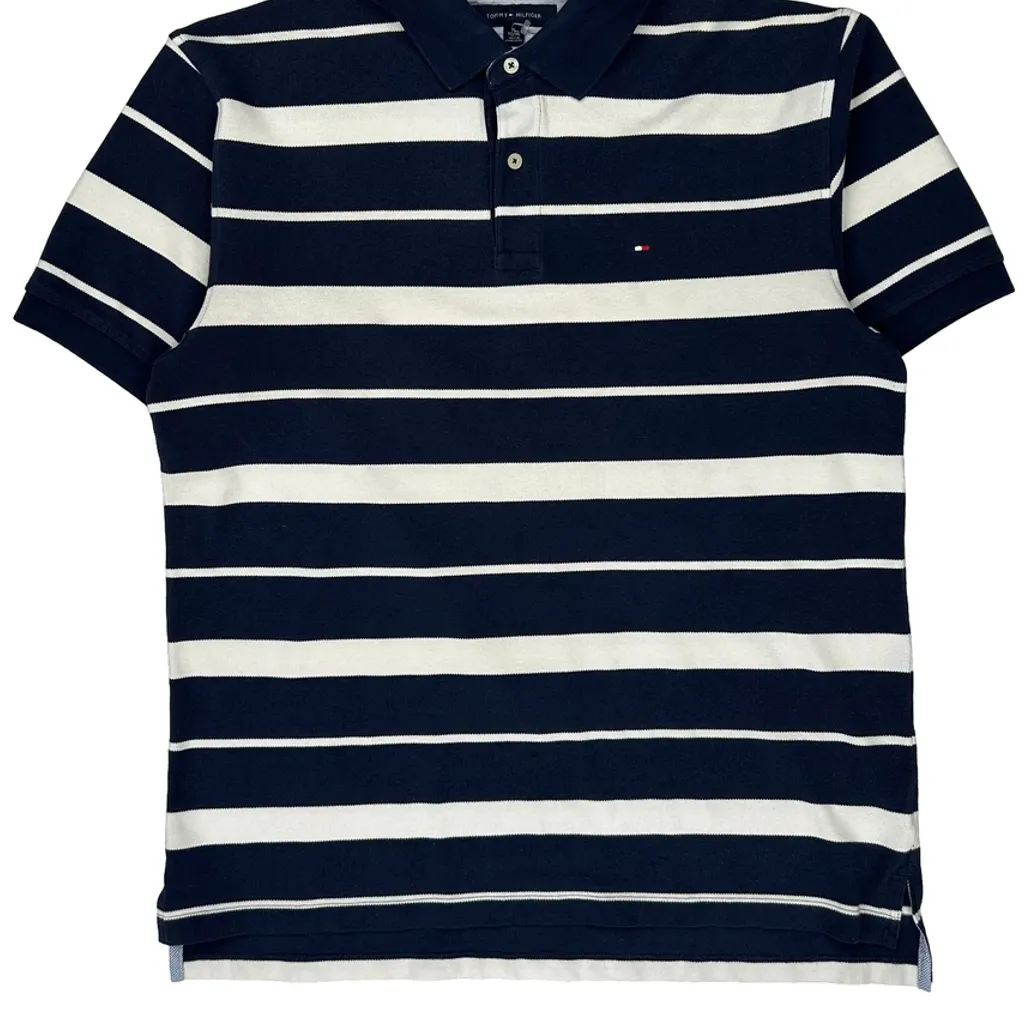 Tommy Hilfiger Striped Polo Shirt - XL Navy Cotton - Image 4