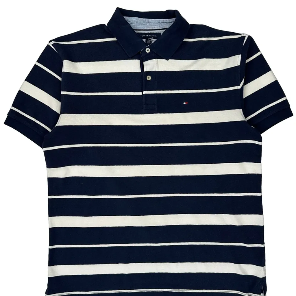 Tommy Hilfiger Striped Polo Shirt - XL Navy Cotton - Image 5