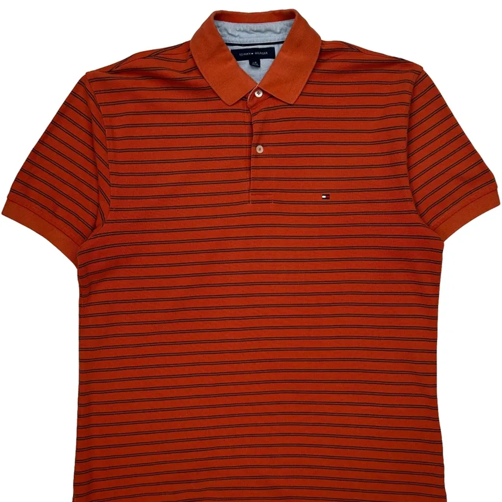 Tommy Hilfiger Striped Polo Shirt - Large Orange Cotton - Image 4