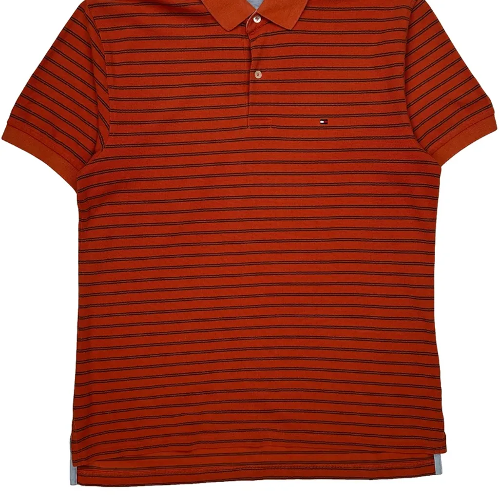 Tommy Hilfiger Striped Polo Shirt - Large Orange Cotton - Image 5