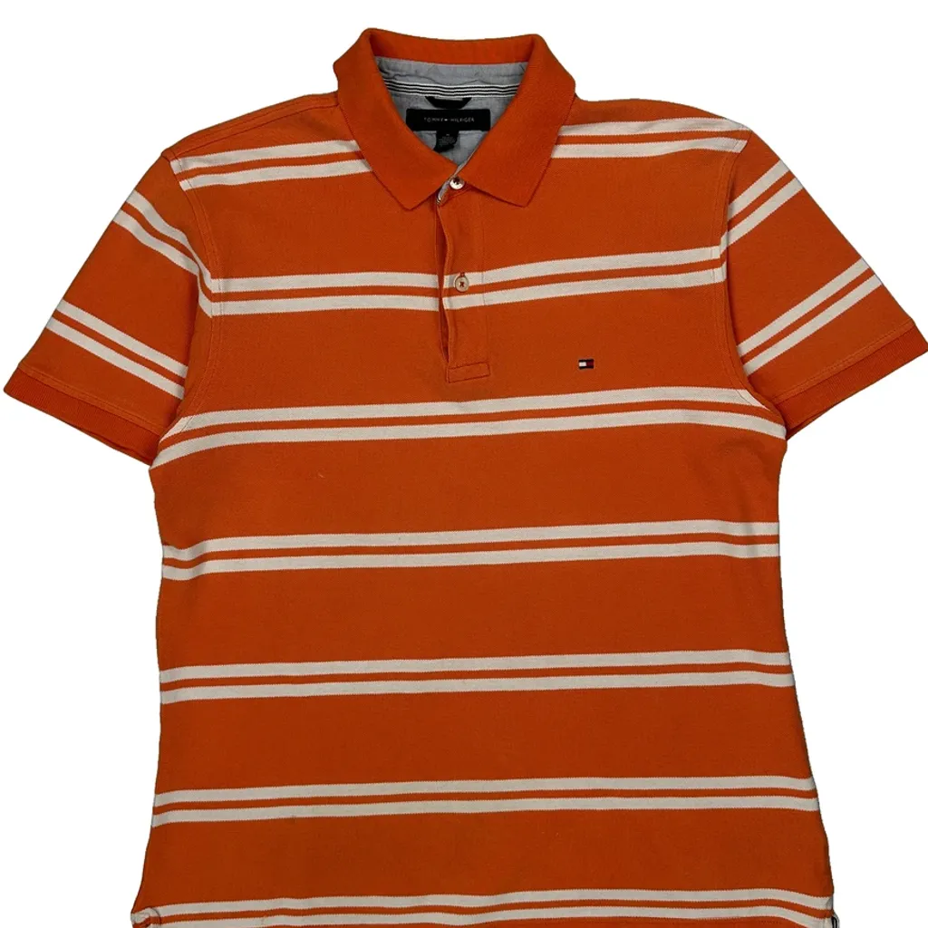 Tommy Hilfiger Striped Polo Shirt - Medium Orange Cotton - Image 4