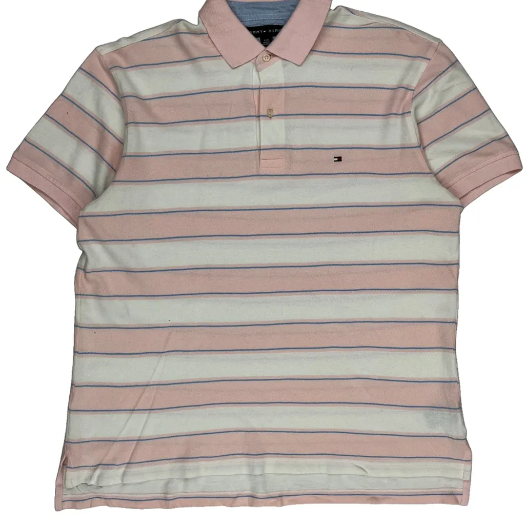 Tommy Hilfiger Striped Polo Shirt - Large Pink Cotton - Image 4