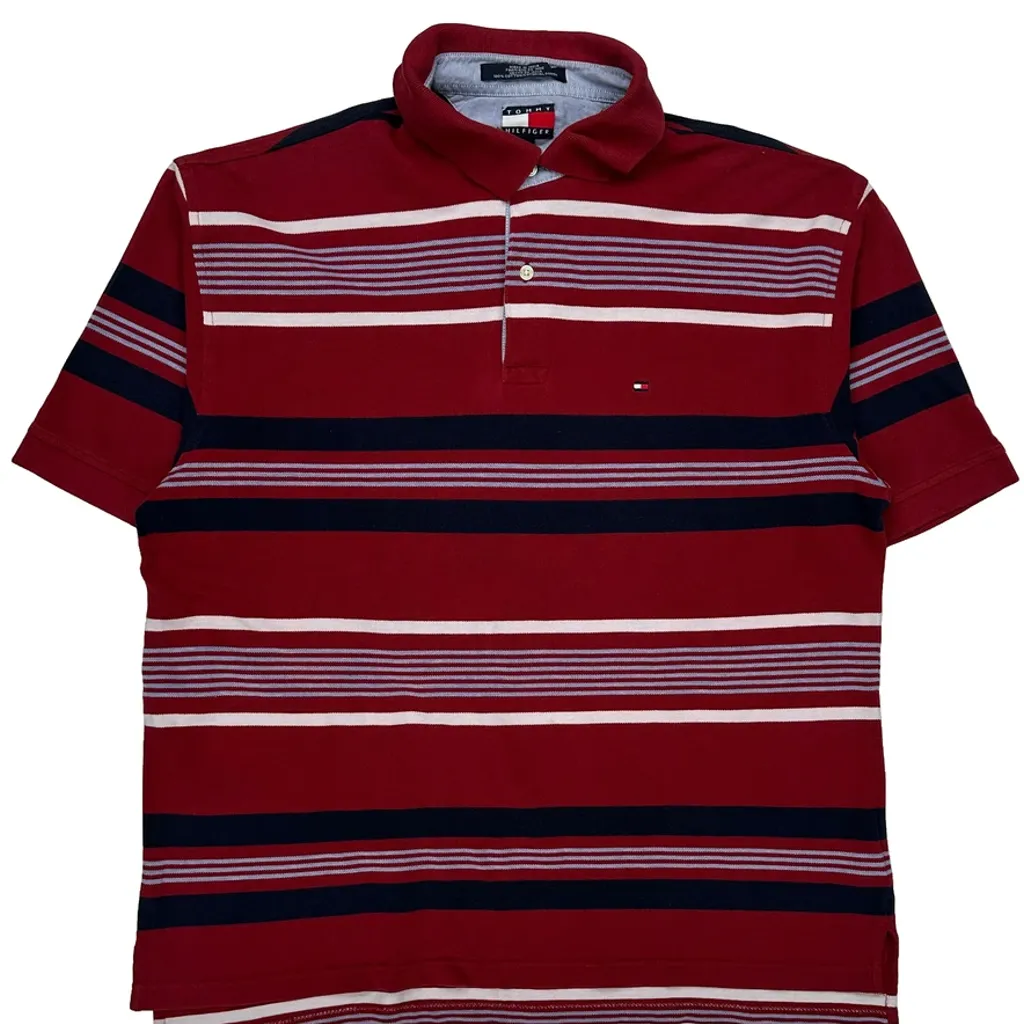 Tommy Hilfiger Striped Polo Shirt - Large Red Cotton - Image 4