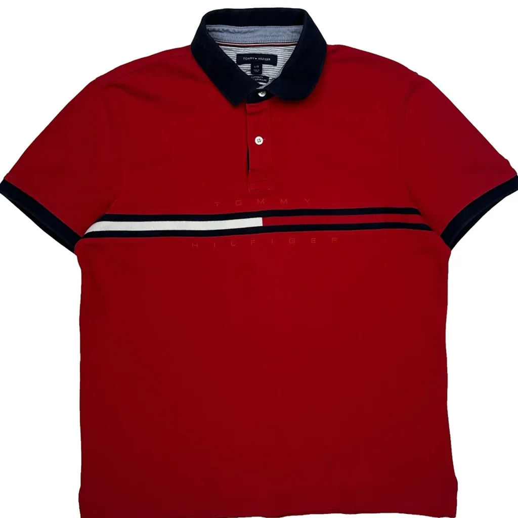 Tommy Hilfiger Striped Polo Shirt - Large Red Cotton - Image 4