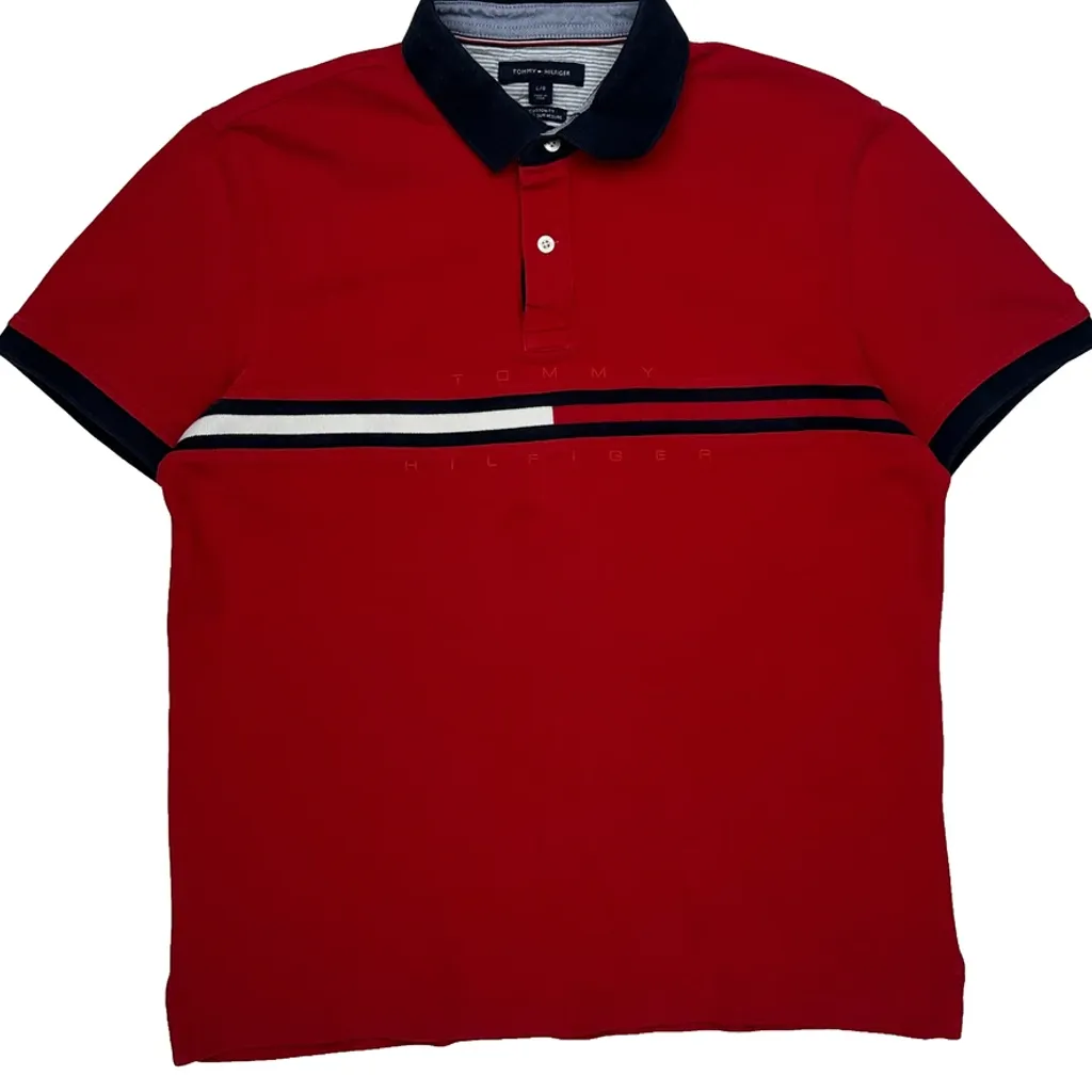Tommy Hilfiger Striped Polo Shirt - Large Red Cotton - Image 5