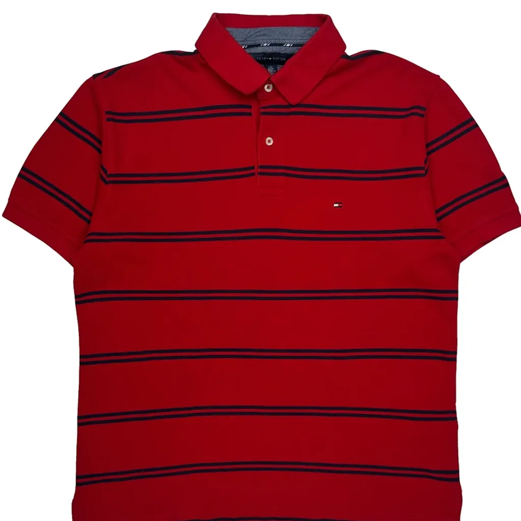 Tommy Hilfiger Striped Polo Shirt - Large Red Cotton - Image 4