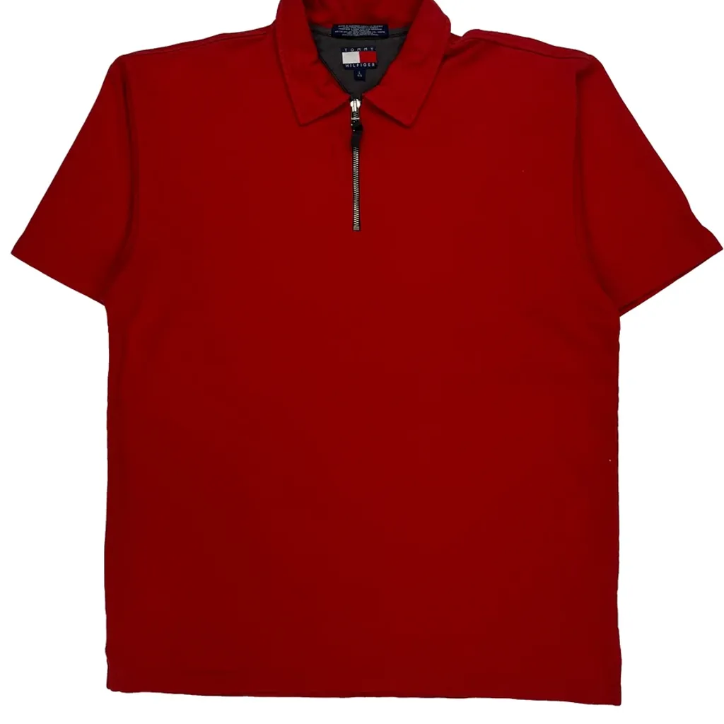 Tommy Hilfiger Zip Polo Shirt - Large Red Cotton - Image 4