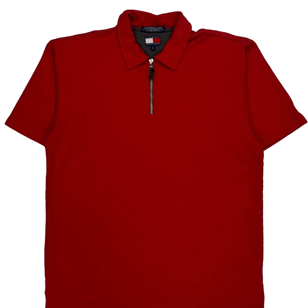 Tommy Hilfiger Zip Polo Shirt - Large Red Cotton - Image 5