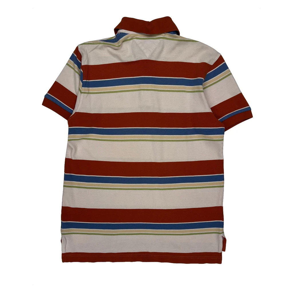 Tommy Hilfiger Striped Polo Shirt - Medium Red Cotton - Image 2