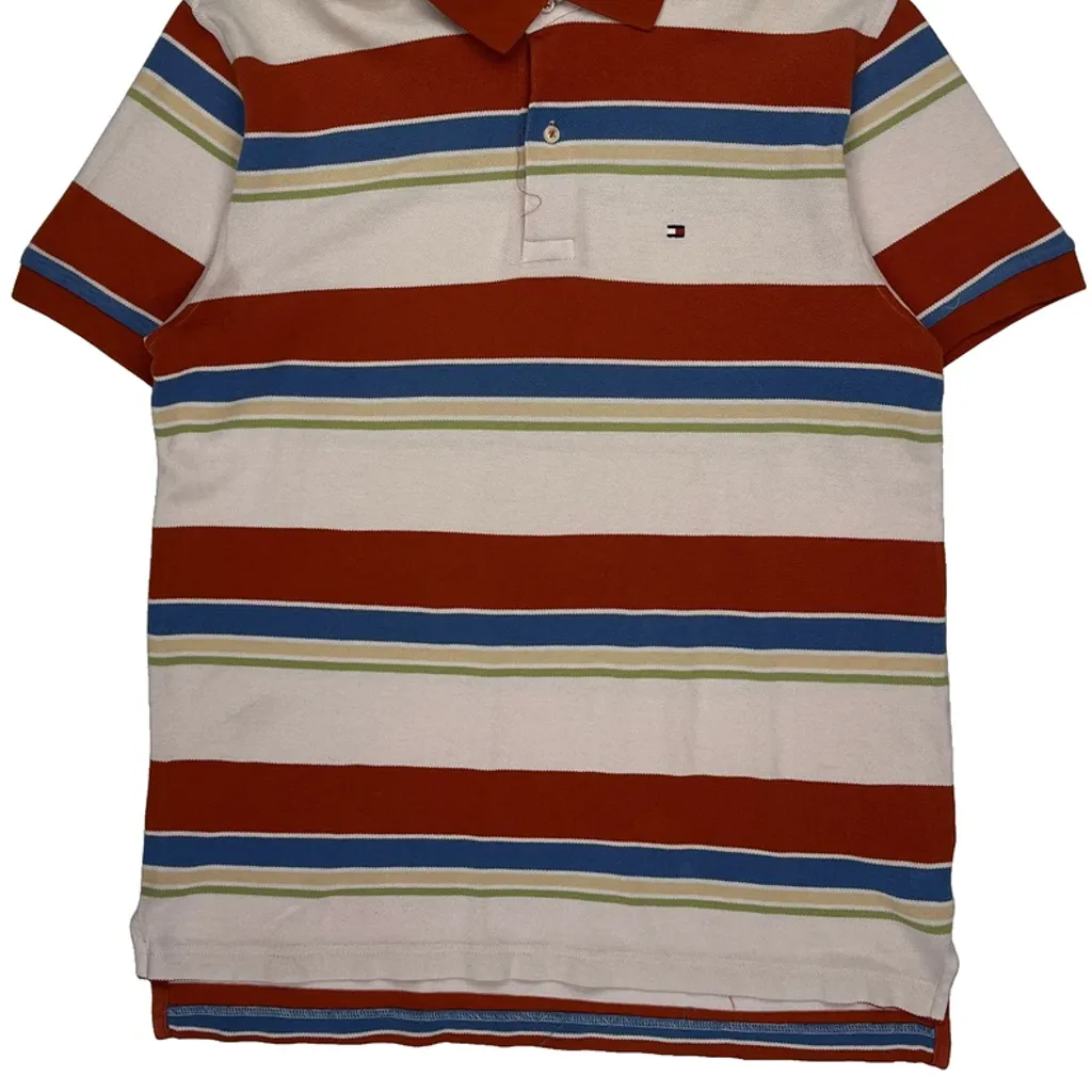 Tommy Hilfiger Striped Polo Shirt - Medium Red Cotton - Image 4