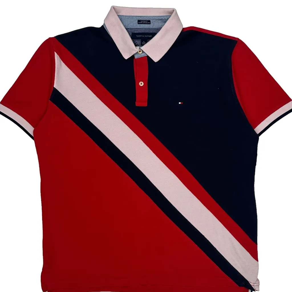 Tommy Hilfiger Striped Polo Shirt - XL Red Cotton - Image 4