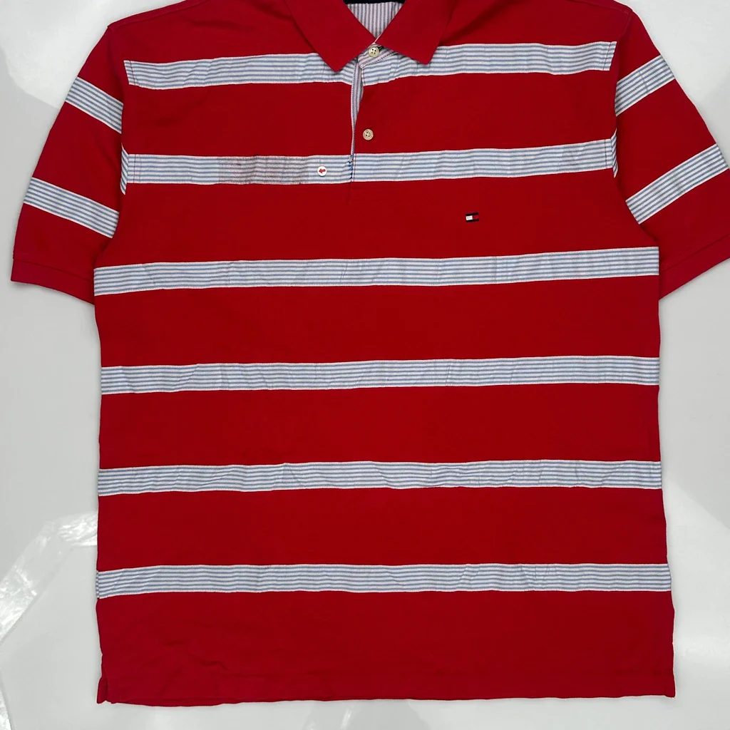 Tommy Hilfiger Striped Polo Shirt - XL Red Cotton - Image 3