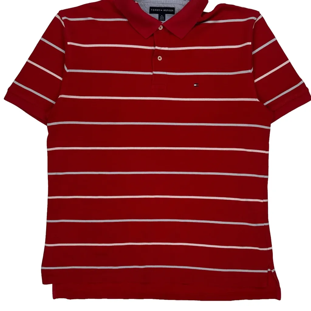 Tommy Hilfiger Striped Polo Shirt - XL Red Cotton - Image 4