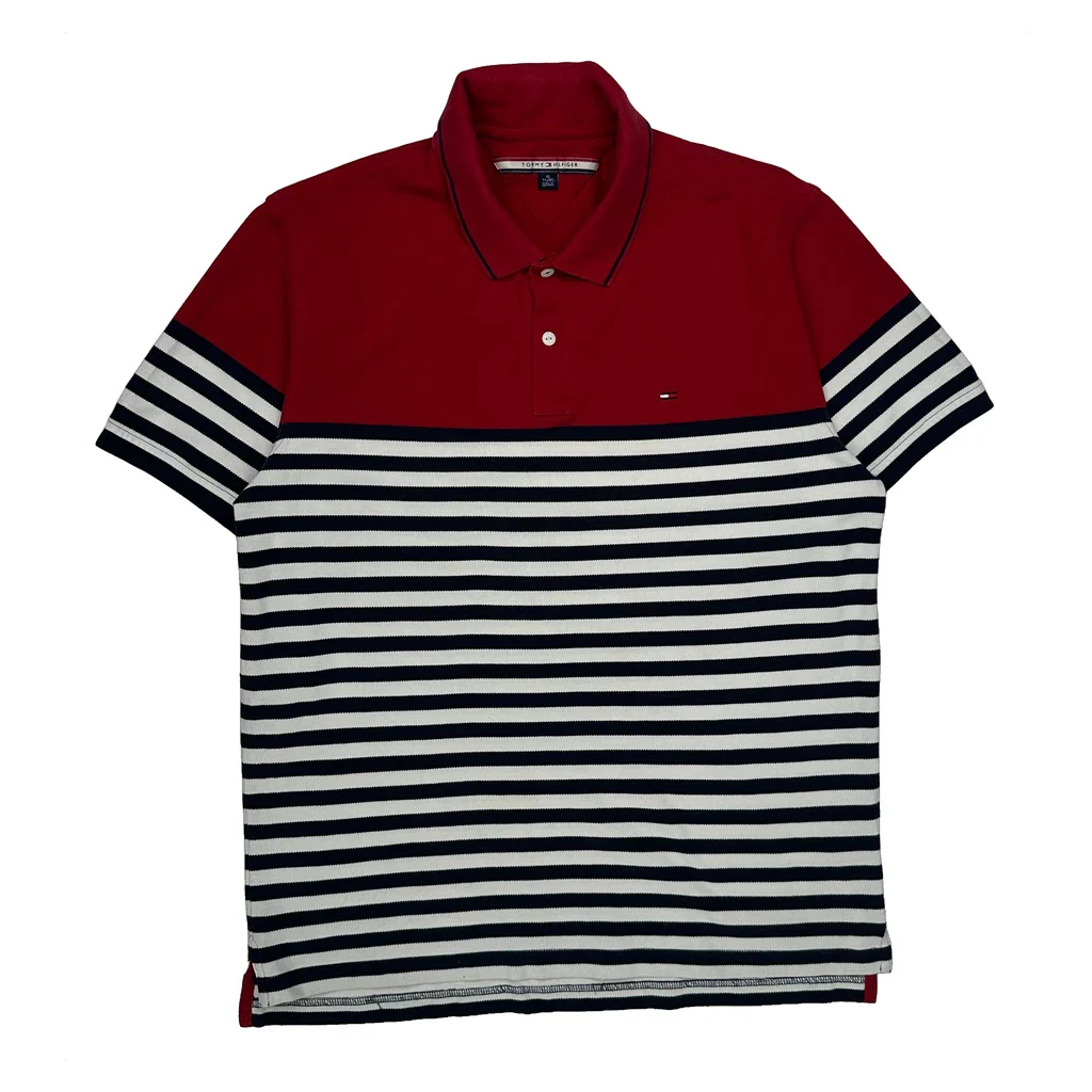 Tommy Hilfiger Striped Polo Shirt - XL Red Cotton
