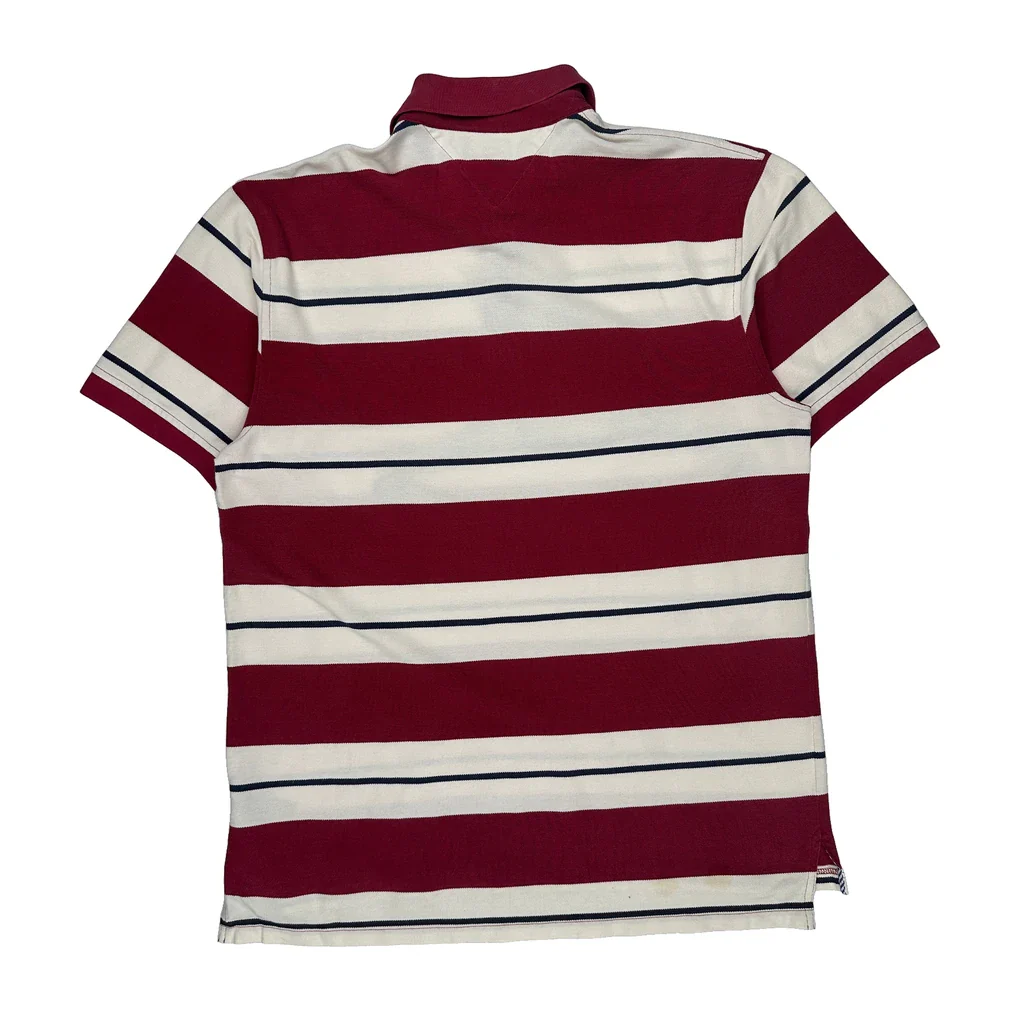 Tommy Hilfiger Striped Polo Shirt - XL Red Cotton - Image 2