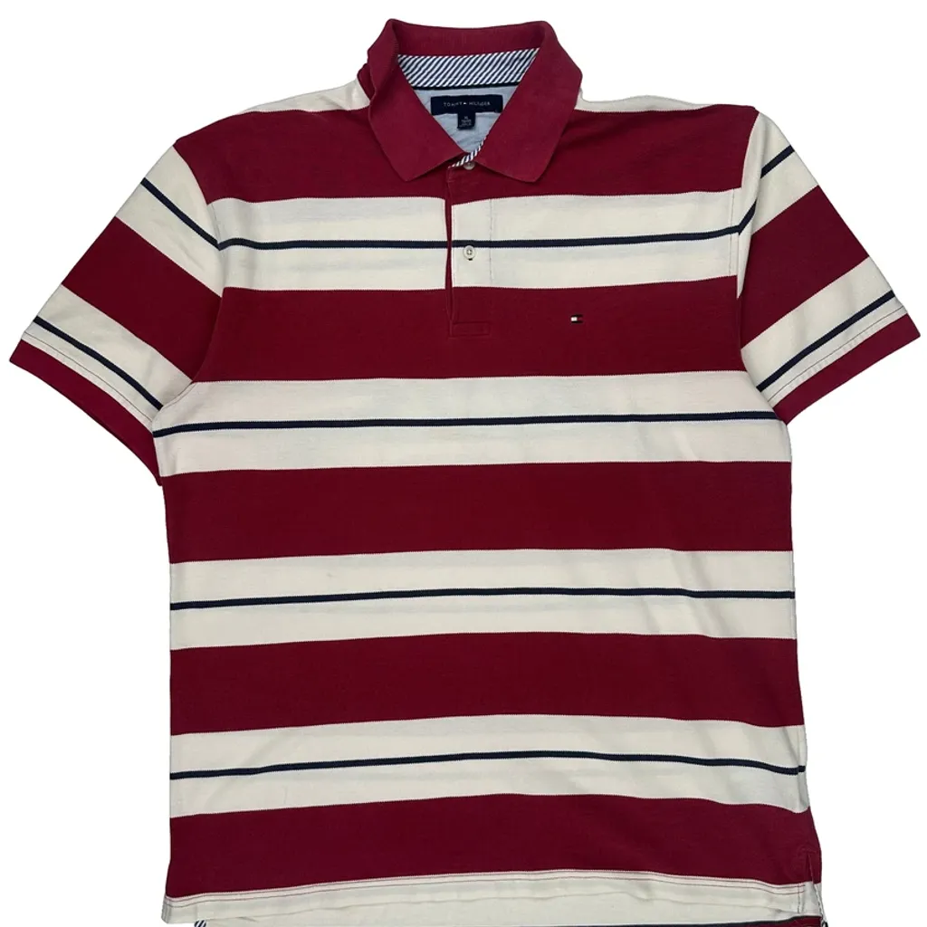 Tommy Hilfiger Striped Polo Shirt - XL Red Cotton - Image 5
