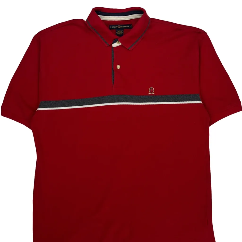 Tommy Hilfiger Striped Polo Shirt - XL Red Cotton - Image 4