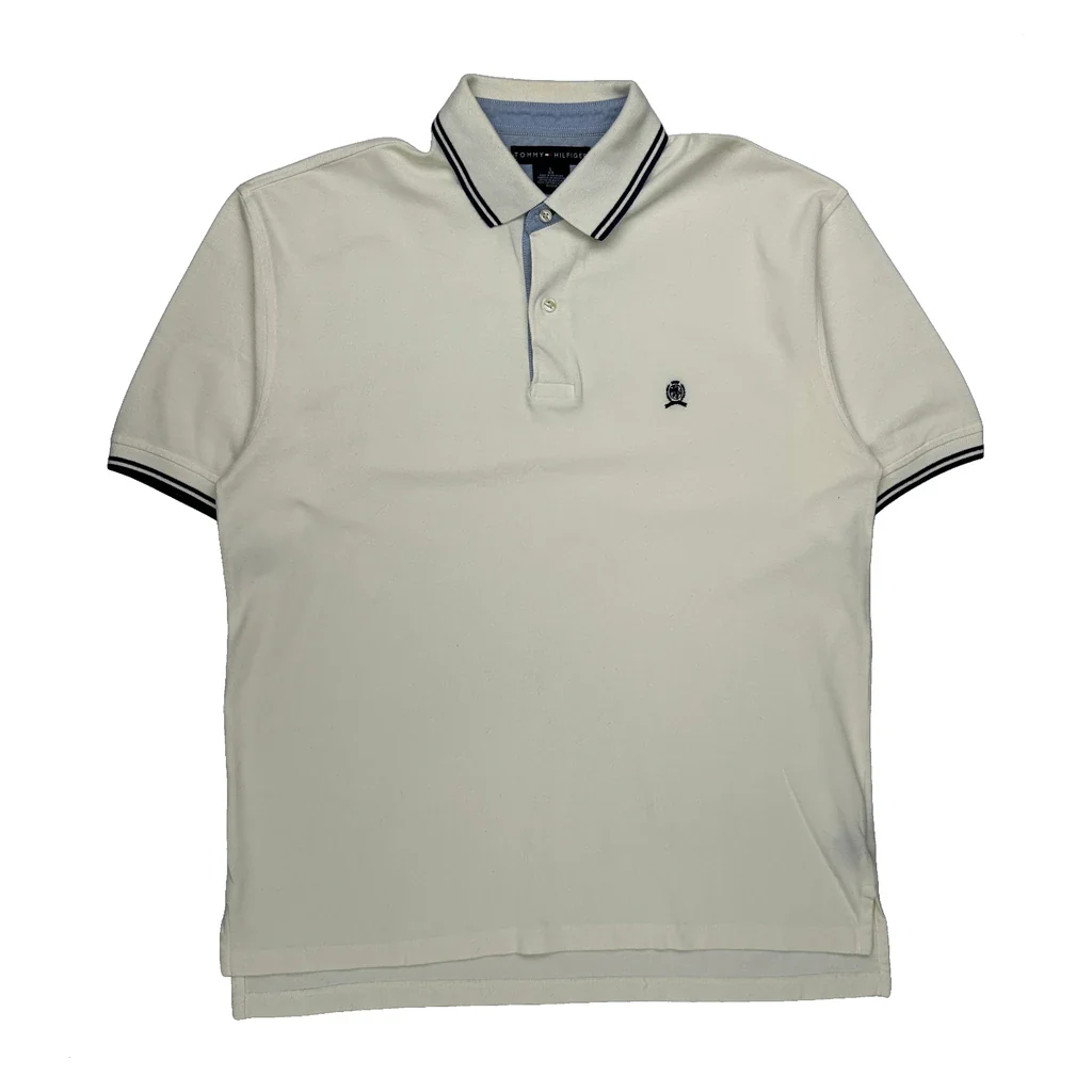 Tommy Hilfiger Polo Shirt - Large White Cotton